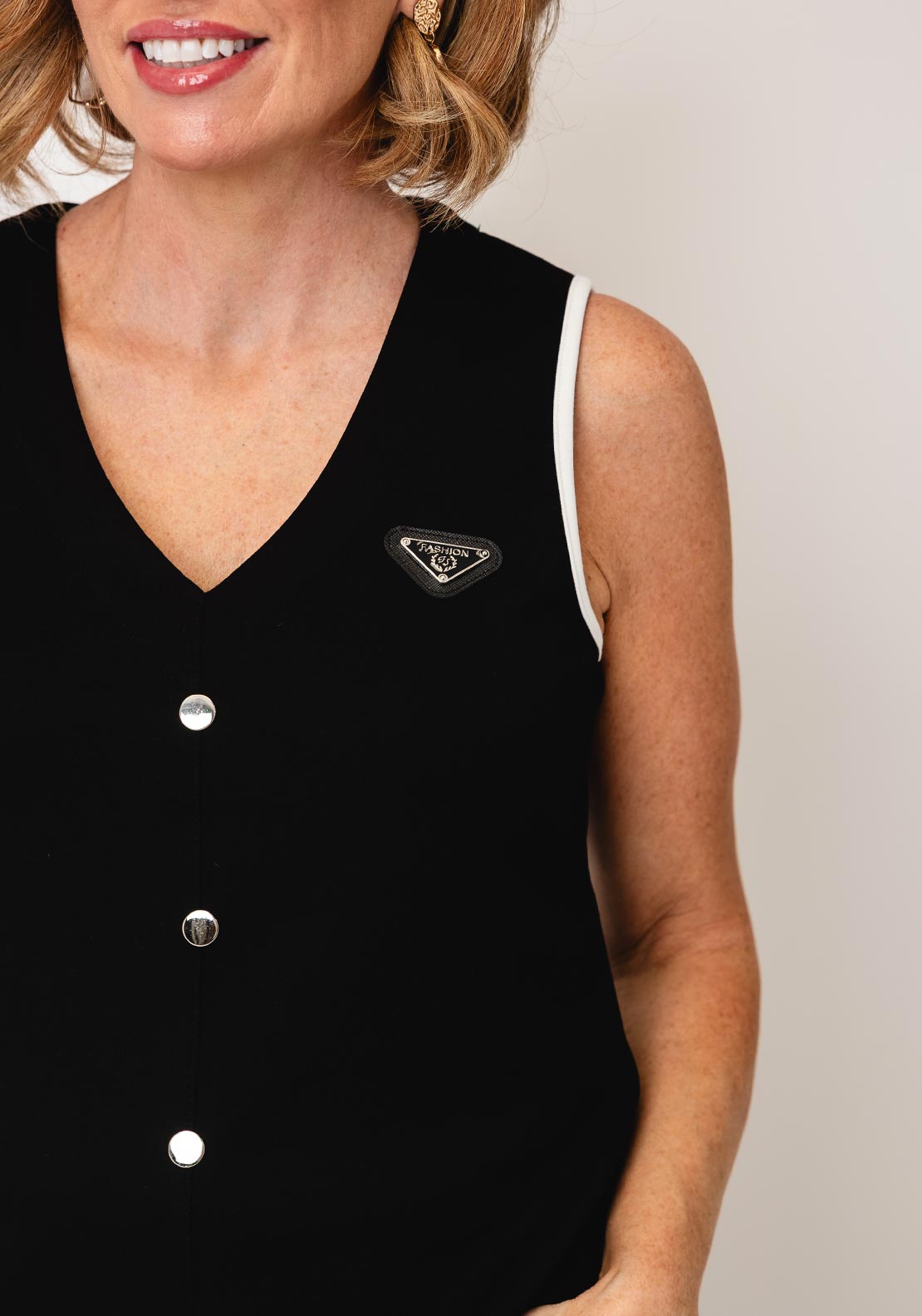 Tricotto Faux Button Down Waistcoat, Black