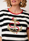Tricotto Anchor Print with Rhinestone Detail T-Shirt, Black Multi