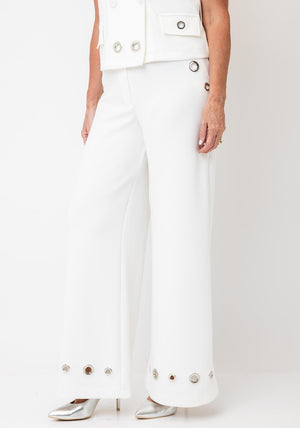 Tricotto Wide Leg with Eyelet Detail Trousers, White