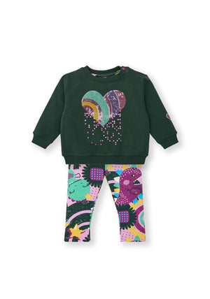 Tuc Tuc Girl Cyber Dino Sequins Sweater and Legging Set, Green