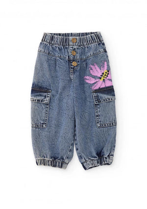 Tuc Tuc Girl Cargo Floral Print Denim Jean, Blue