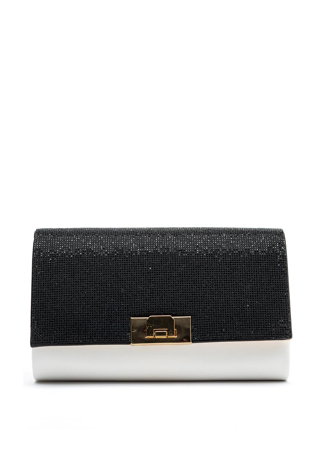 Una Healy Centrefold Diamante Metallic Clutch Bag, Black & White