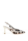 Una Healy Escapade Cow Print Sling Back Court Heels, White & Brown