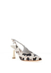 Una Healy Escapade Cow Print Sling Back Court Heels, White & Brown