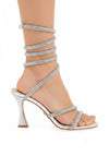 Una Healy Maneater Ankle Wrap Heeled Sandals, Silver