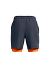 Under Armour Boys Woven 2 in 1 Shorts, Grey Orange
