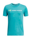 Under Armour Boys Logo Woodmark Short Sleeve Tee, Teal Blue