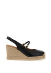 Unisa Cyntia Leather Sling Back Espadrille Wedge Shoes, Black