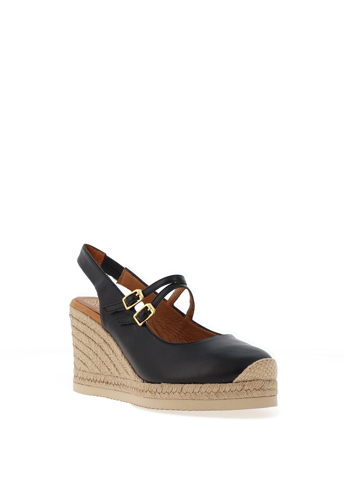 Unisa Cyntia Leather Sling Back Espadrille Wedge Shoes, Black
