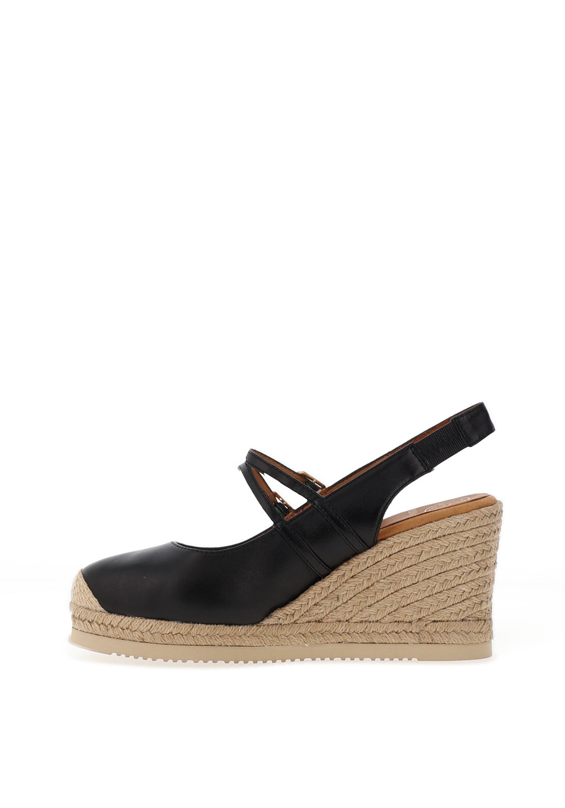 Unisa Cyntia Leather Sling Back Espadrille Wedge Shoes, Black