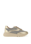 Unisa Edy Leather Metallic Gold Mesh Trainers, Gold