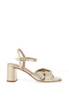 Unisa Medway Metallic Leather Criss Cross Knot Block Heeled Shoes, Gold