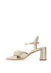 Unisa Medway Metallic Leather Criss Cross Knot Block Heeled Shoes, Gold