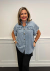 Serafina Denim Look Embellished Button Detail Blouse, Blue