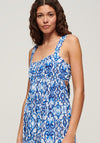 Superdry Tie Back Print Maxi Dress, Tile Print Blue