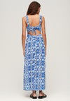 Superdry Tie Back Print Maxi Dress, Tile Print Blue