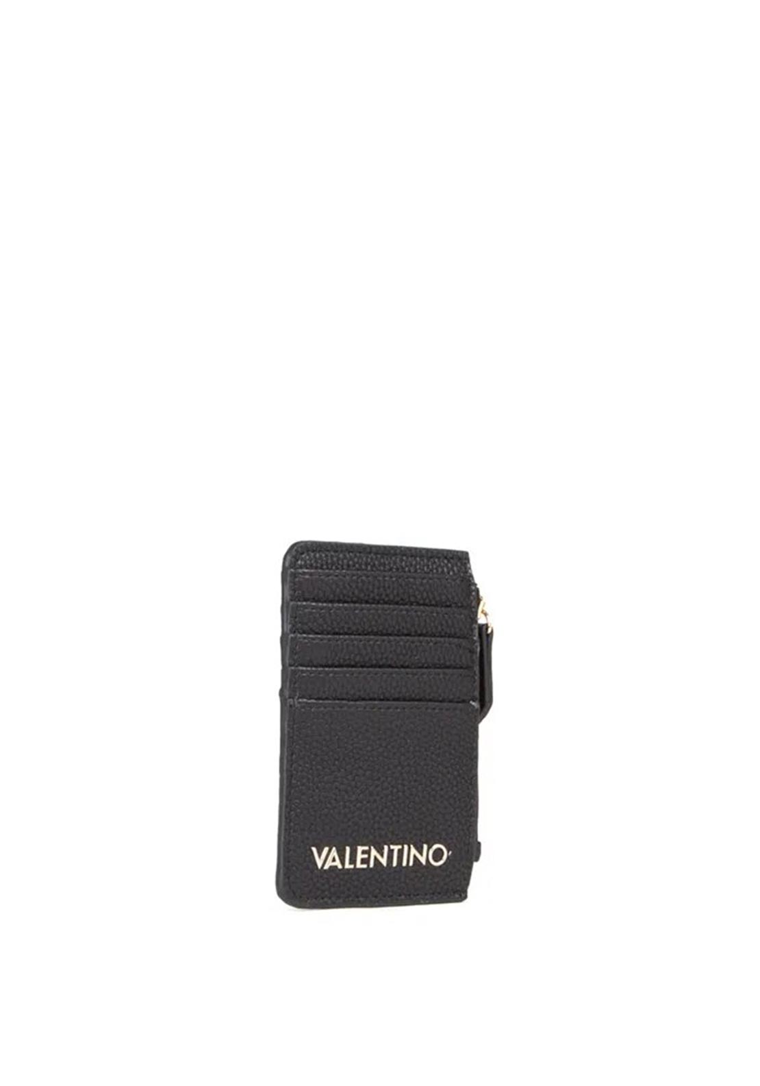 Valentino Brixton Pebbled Card Holder, Black
