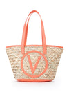Valentino Samuela Woven Straw Shopper Bag, Orange