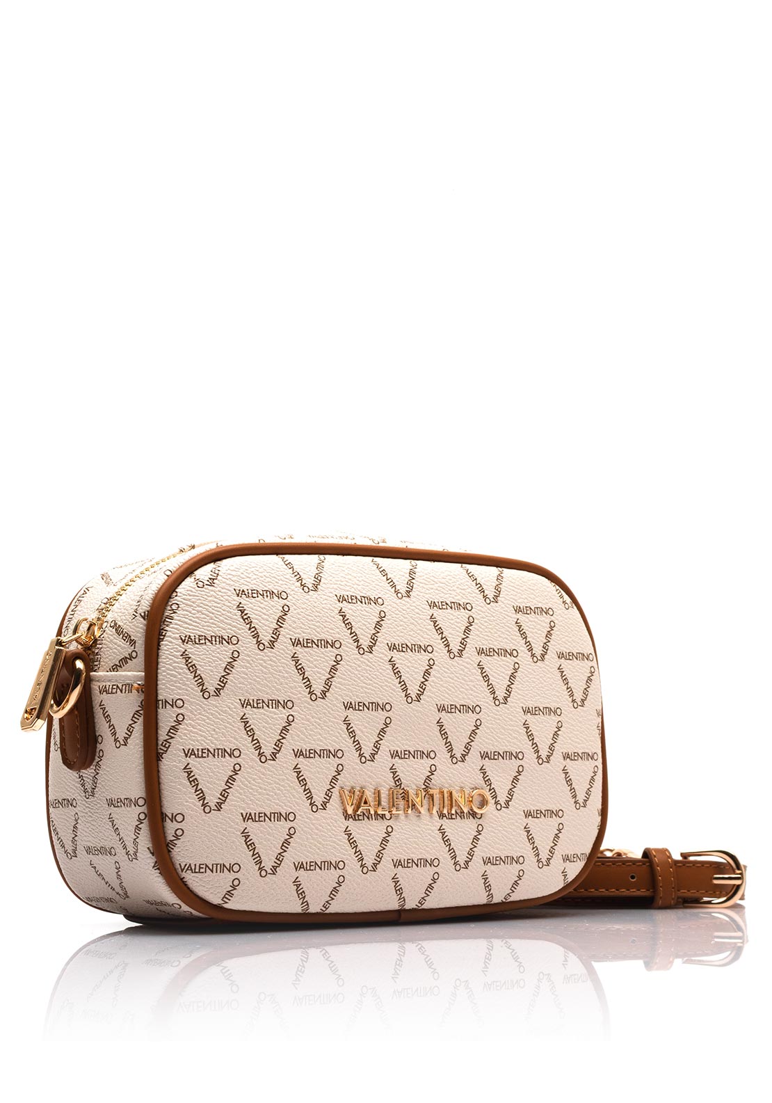 Valentino Lady Re Logo Crossbody Bag, White & Tan