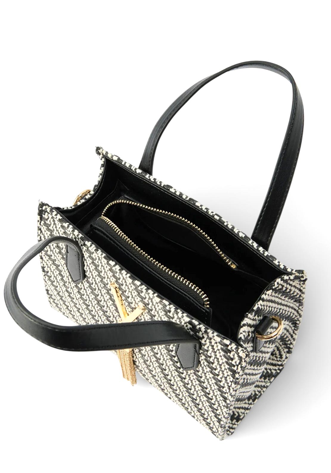 Valentino Divina Woven Stripe Summer Shopper Bag, Black - McElhinneys