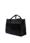 Valentino Alexia Faux Fur Detail Satchel Bag, Black