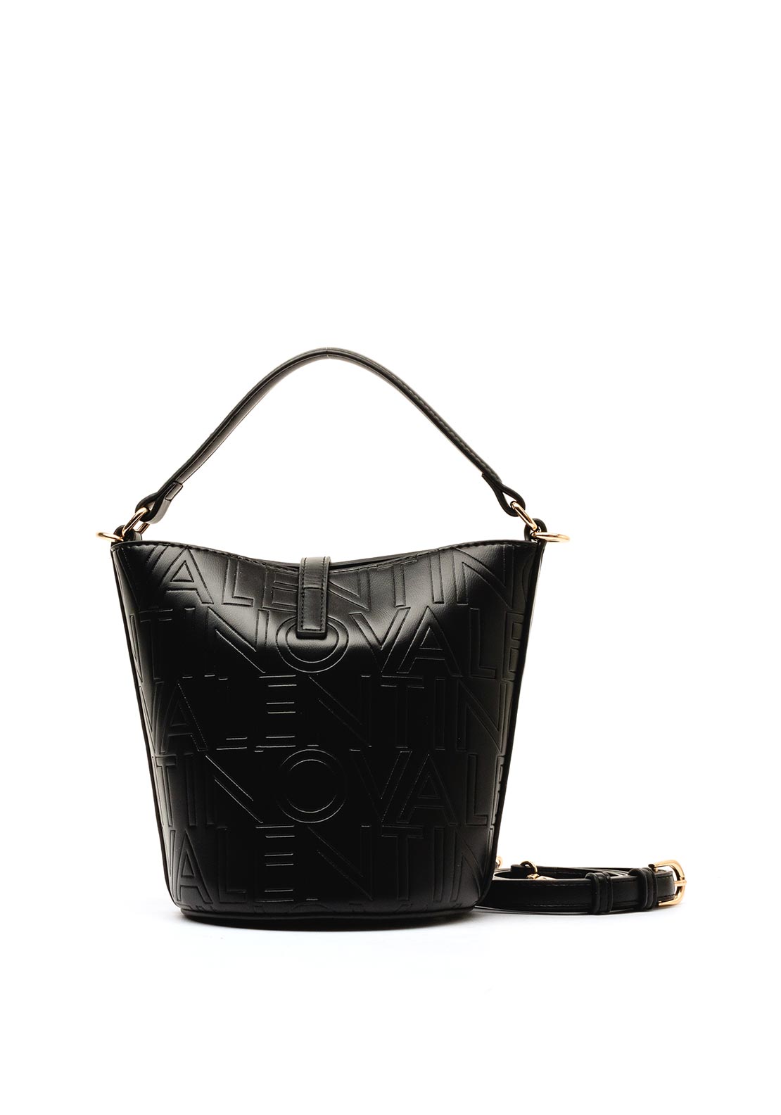 Valentino Logo Embossed Bucket Bag, Black