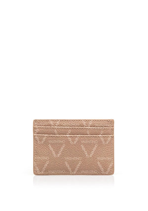 Valentino Lady Re Logo Print Card Holder, Beige