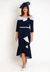 Veni Infantino Off Shoulder Bow Detail, Ruffled Midi Dress, Navy