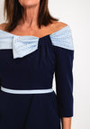 Veni Infantino Off Shoulder Bow Detail, Ruffled Midi Dress, Navy