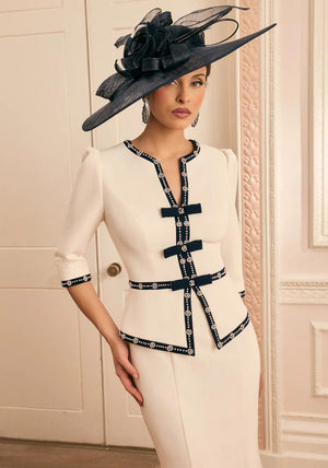 Veni Infantino Bow Detail Fishtail Dress, Cream and Navy