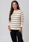 Vero Moda Doffy Striped Knitted Round Neck Jumper, Beige and Cream