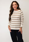 Vero Moda Doffy Striped Knitted Round Neck Jumper, Beige and Cream