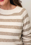 Vero Moda Doffy Striped Knitted Round Neck Jumper, Beige and Cream