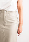 Vero Moda Veri Faux Leather Midi Skirt, Stone Grey