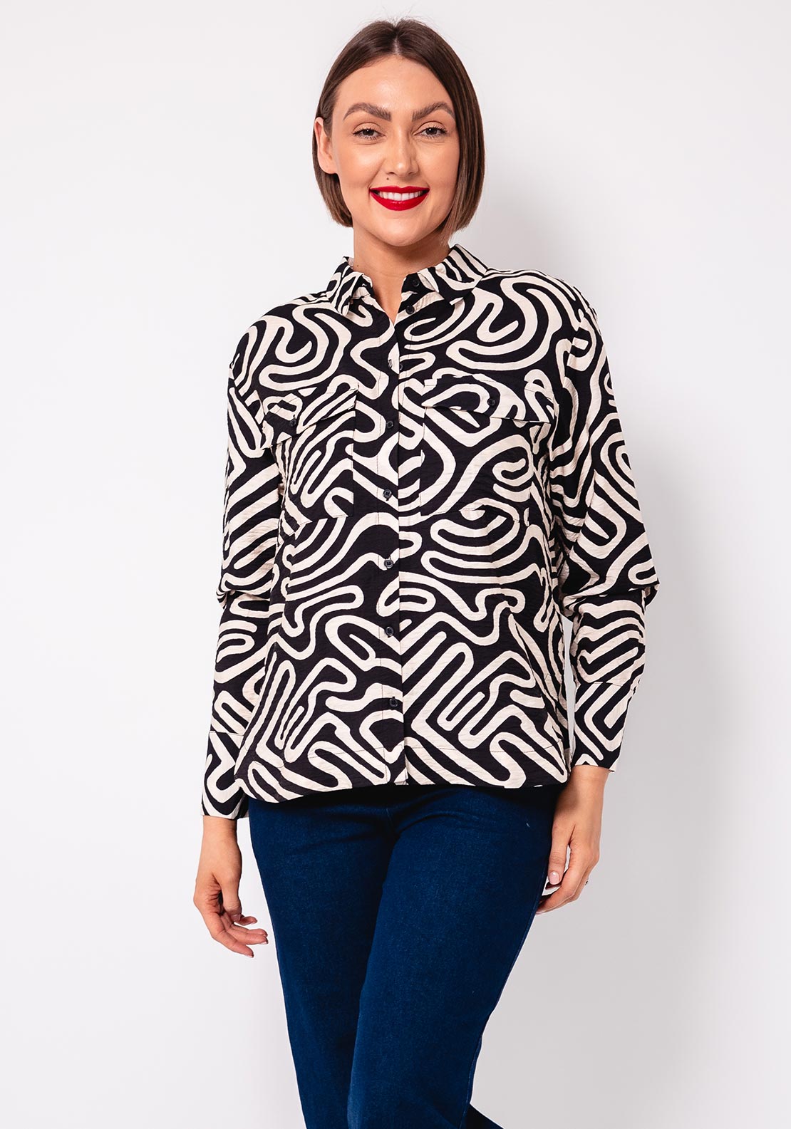 Vero Moda Vigdis Swirl Print Shirt, Black