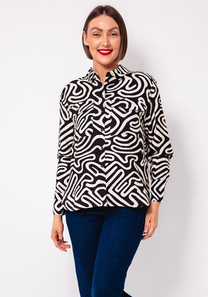 Vero Moda Vigdis Swirl Print Shirt, Black