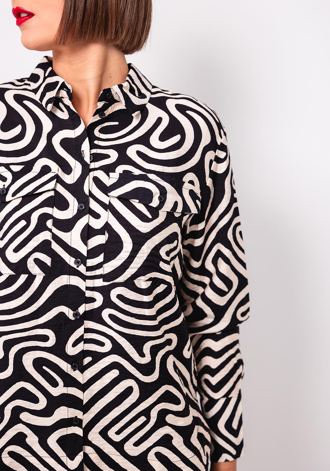 Vero Moda Vigdis Swirl Print Shirt, Black