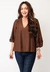 Vero Moda Leslie Emboridered V Neck Blouse, Brown
