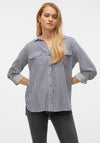 Vero Moda Bumpy Striped Long Sleeve Blouse, Navy and White