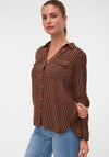 Vero Moda Doffy Striped with Chest Pocket Blouse, Brown and Beige