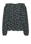 Vero Moda Girl Floral Long Sleeve Peplum Top, Black/Blue