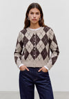 Vero Moda Halo Argyle Print Knitted Cardigan, Cream Multi