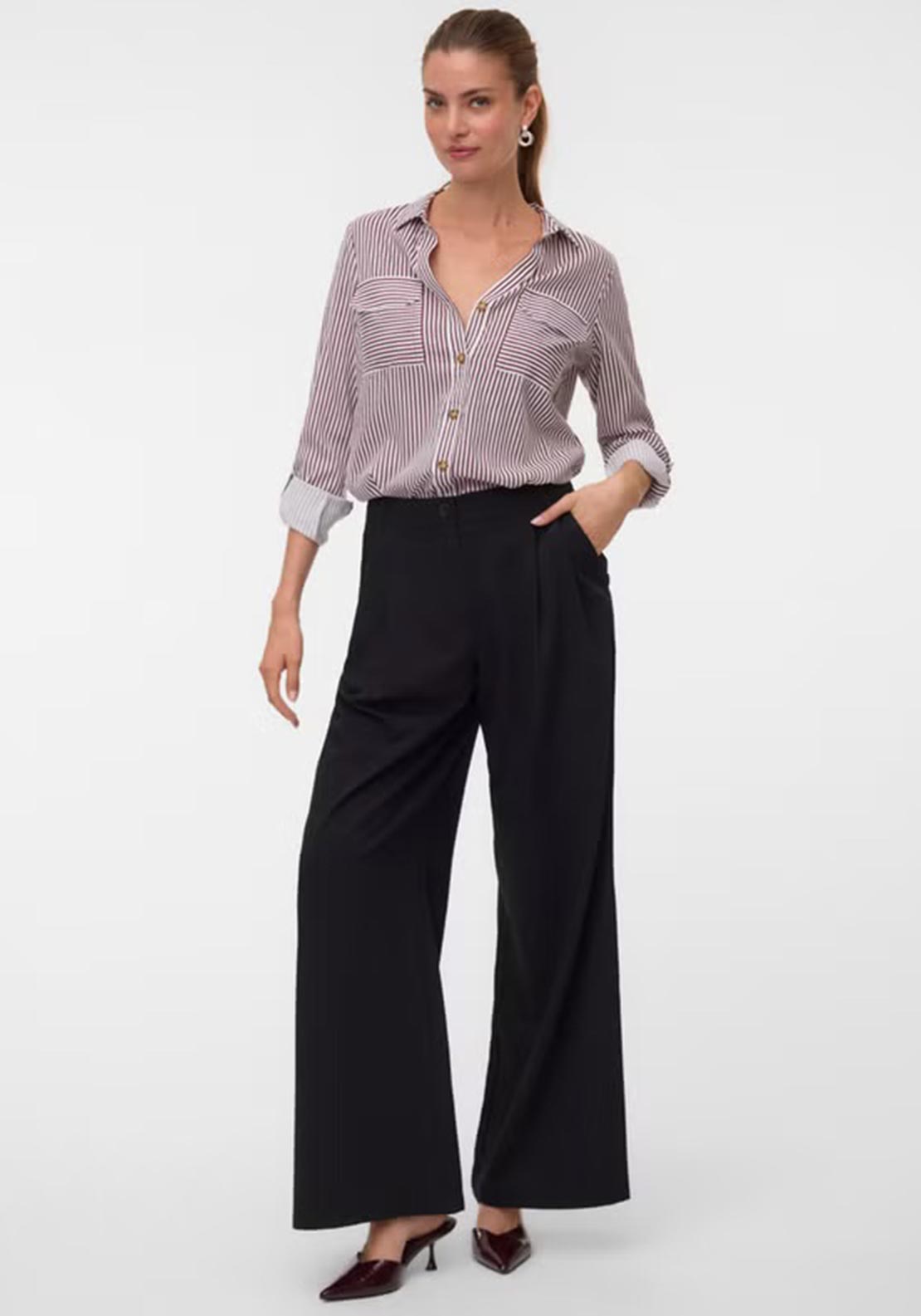 Vero Moda Bumpy Striped Shirt, White and Wine