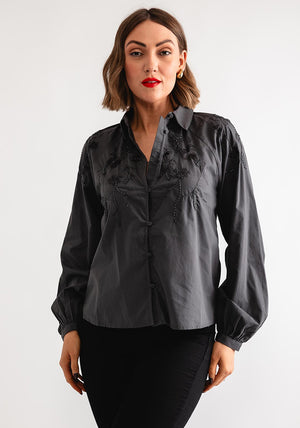 Vero Moda Christine Embroidered Shirt, Asphalt