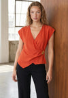 Vero Moda Julieta Low V-Neckline with Gold Detail Top, Orange
