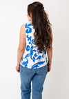 Vero Moda Easy Joy Geometric V-Neck Top, White and Blue