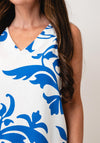 Vero Moda Easy Joy Geometric V-Neck Top, White and Blue