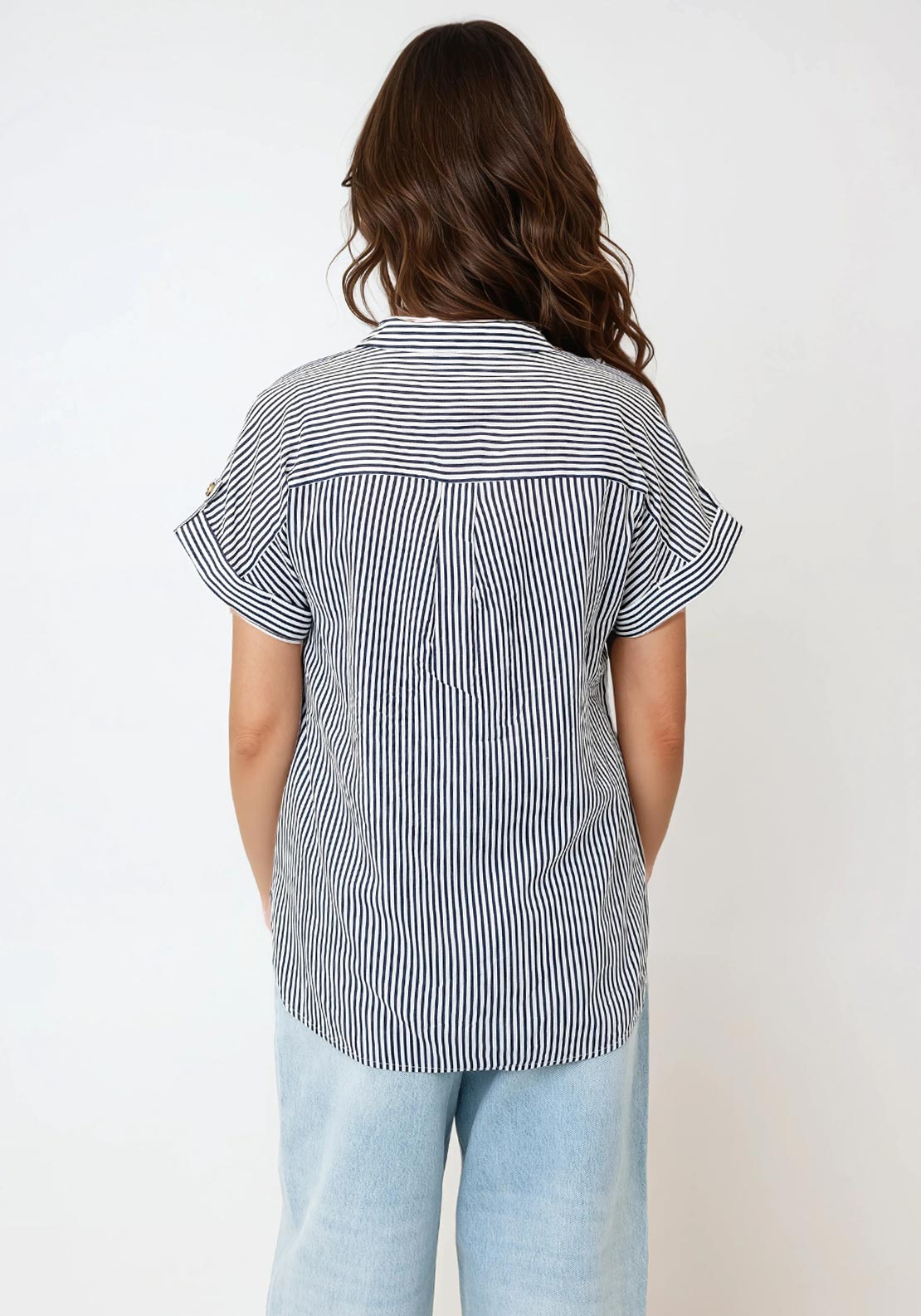 Vero Moda Bumpy Striped Short Sleeve Shirt, Navy