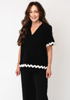 Vero Moda Jenna Scalloped Trim V Neck Top, Black