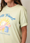 Vero Moda Mia Travel Graphic Print Oversized T-Shirt, Green